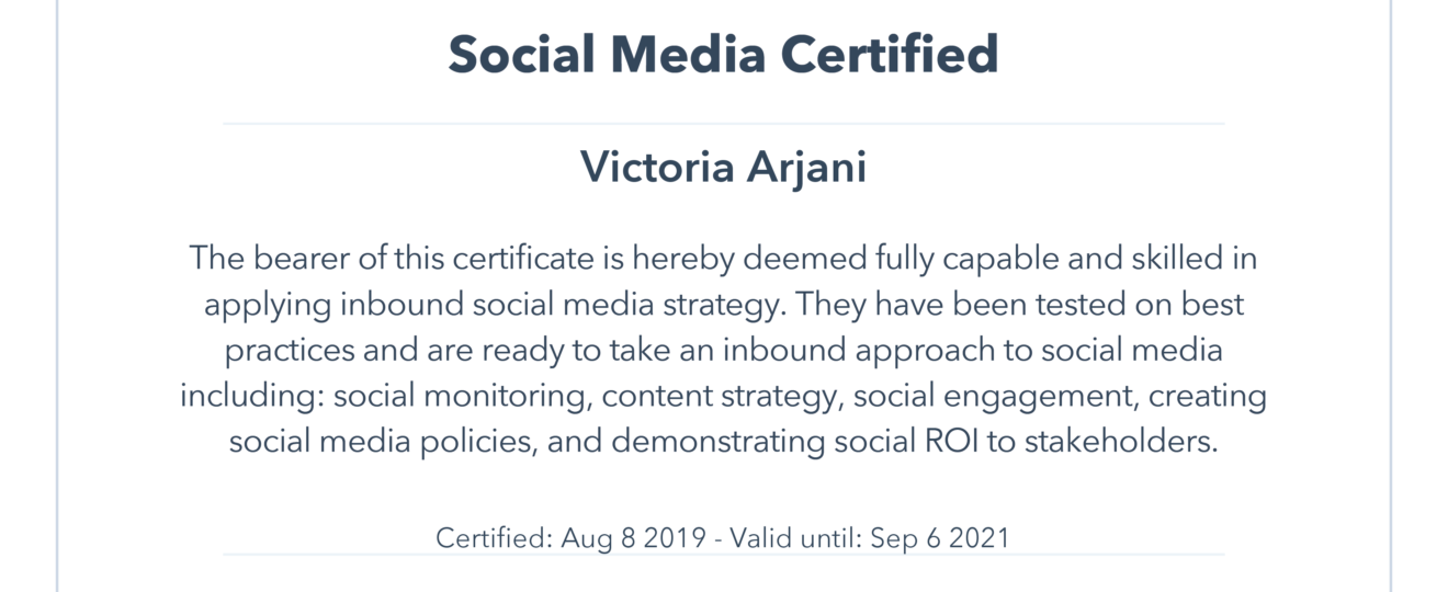 Hubspot Social media certificate